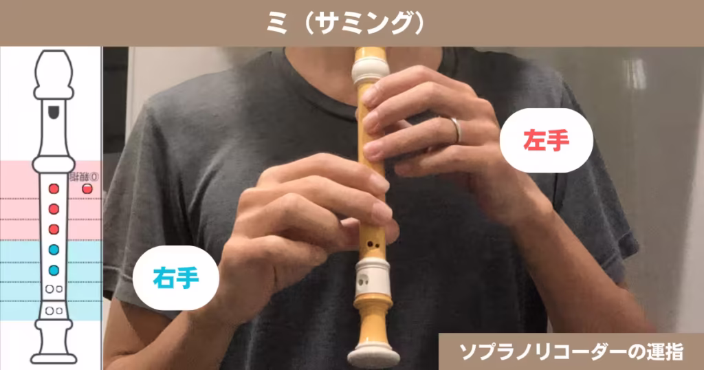 ソプラノリコーダーの運指:サミングのミ