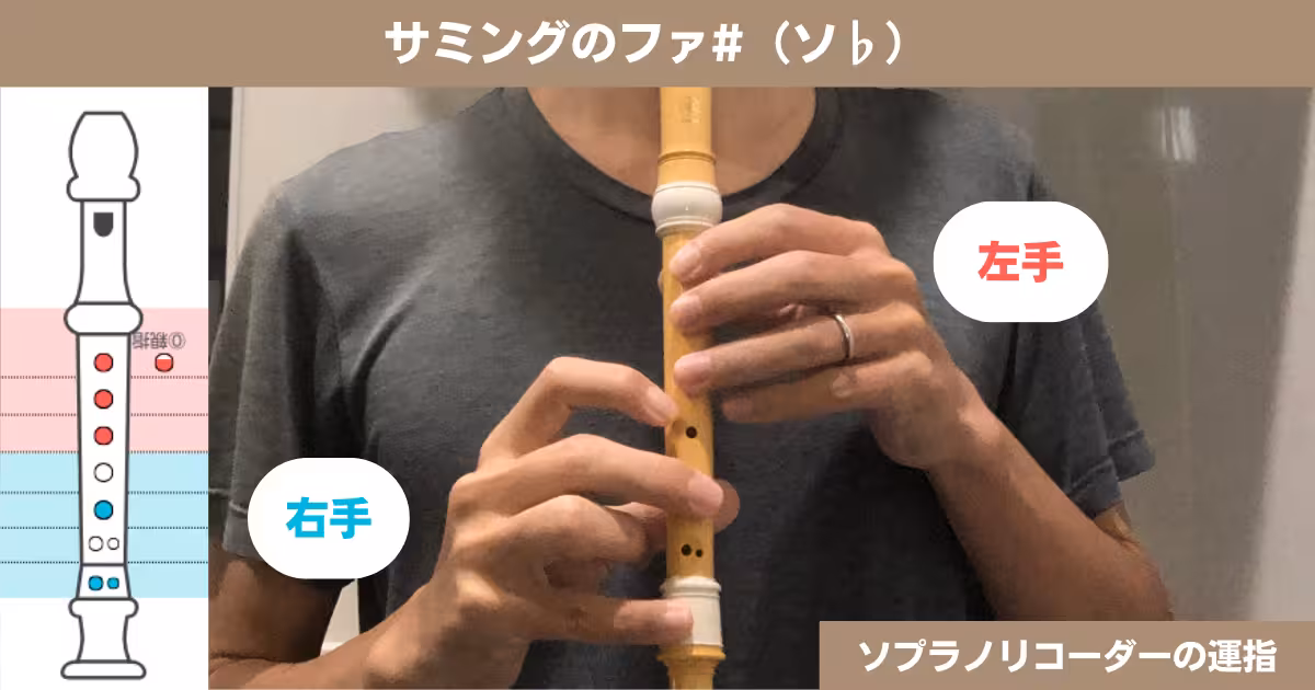 ソプラノリコーダーの運指：サミングのファ#（ソ♭）
