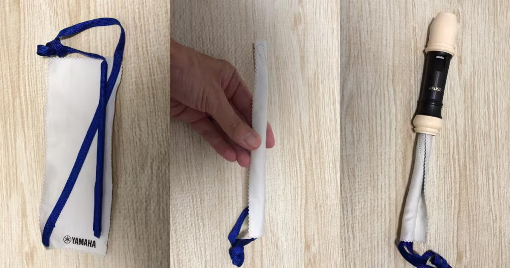 スワブの硬い部分を使って頭部管を清掃する